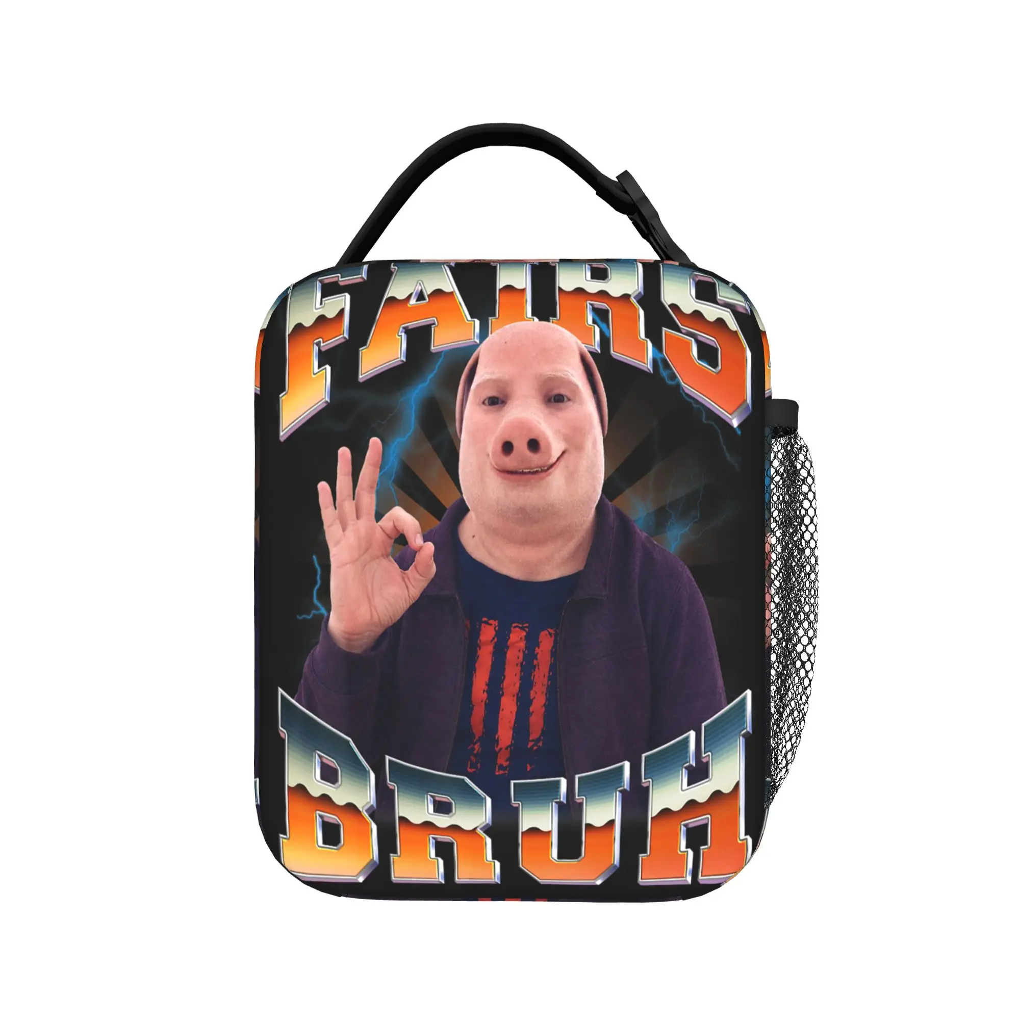Bolsa de almuerzo divertida con meme de John Pork Fairs Bruh Vintage YBG Slang, lonchera retro, bolsos de mano para oficina, bolsa térmica con estampado Oxford para mujer