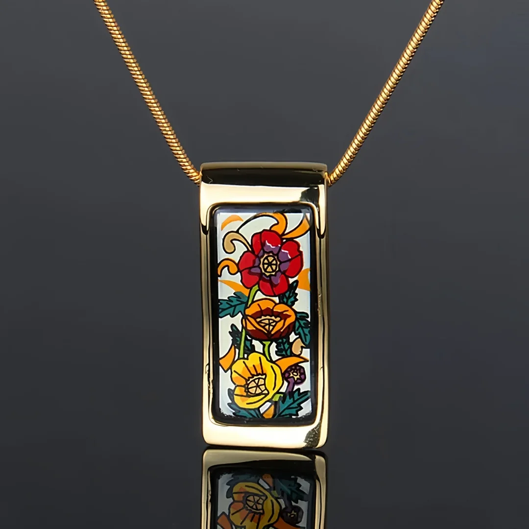 Cloisonne Charms Pendants for Men Women High Temperature Enamel Crazy Poppy Pattern Fashion Gilded Charm Fine Choice Jewelry