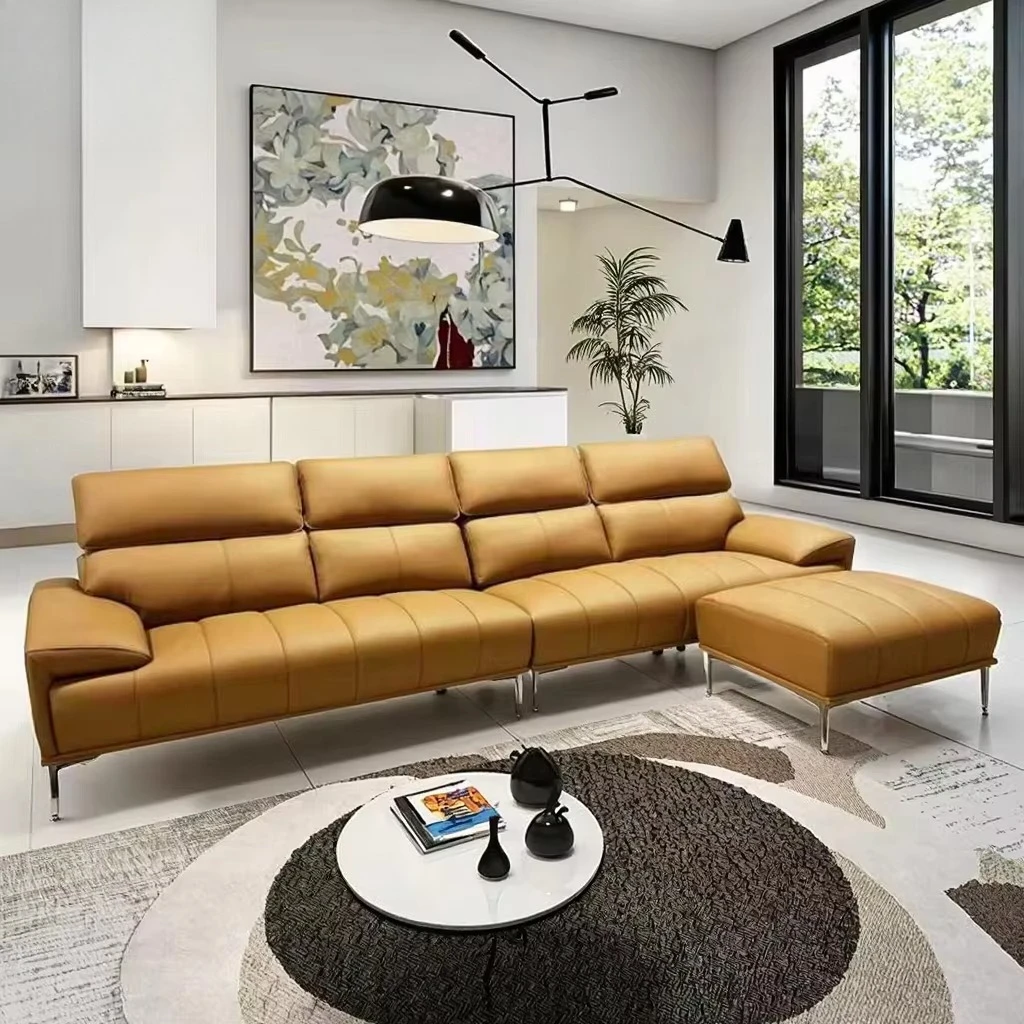 أريكة معيارية جلدية فاخرة حديثة سرير غرفة معيشة على شكل حرف L مع ديكور منزلي ديكور منزلي حديث #2