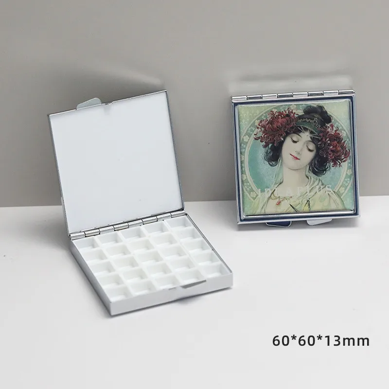 Portable Mini Travel Watercolor Paint Box Empty Palette Retro Exquisite Small Square Box Student Painting Art Supplies