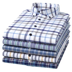 Quality 100%Cotton Men's Oxford Shirt Long Sleeved For Male Comfort Breathable Classic Plaid Regular Fit Casual Social Shirts