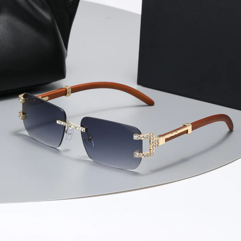 y2k Vintage Fashion Luxury Brand Designer Rimless Diamond Sunglasses Women Crystal Rhinestone Square Sun Glasses For Men UV400
