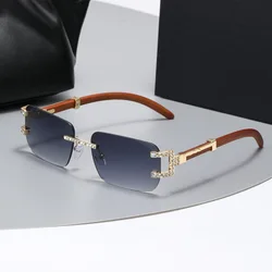 y2k Vintage Fashion Luxury Brand Designer Rimless Diamond Sunglasses Women Crystal Rhinestone Square Sun Glasses For Men UV400