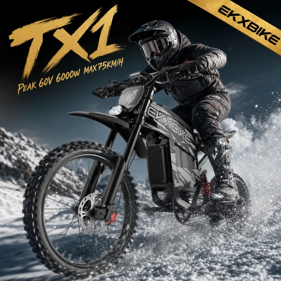 EKXBIKE TX1 Electric Bike 6000W Peak Motors 60V30AH Lithium Battery Electric Bicycle Speed 80Kmh Adult Off Road MTB Ebike image 2
