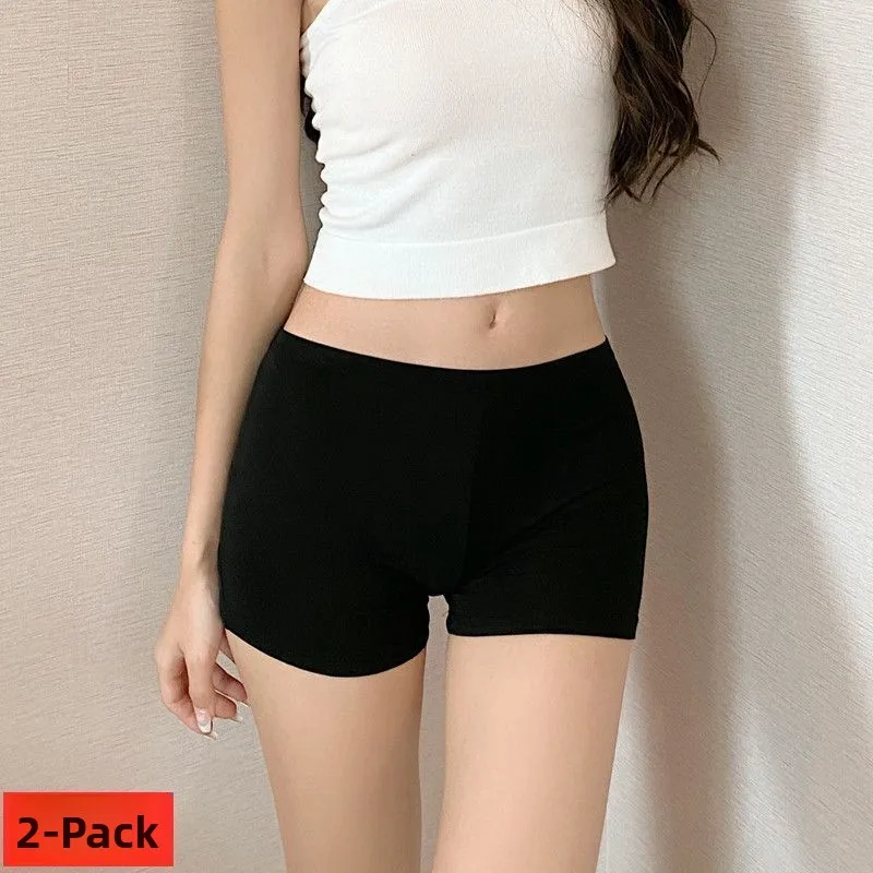Black Modal No-Hem Safety Pants Thin Women's Seamless Base Layer Shorts Summer Casual Mid-Waist Artificial Cotton Polyester