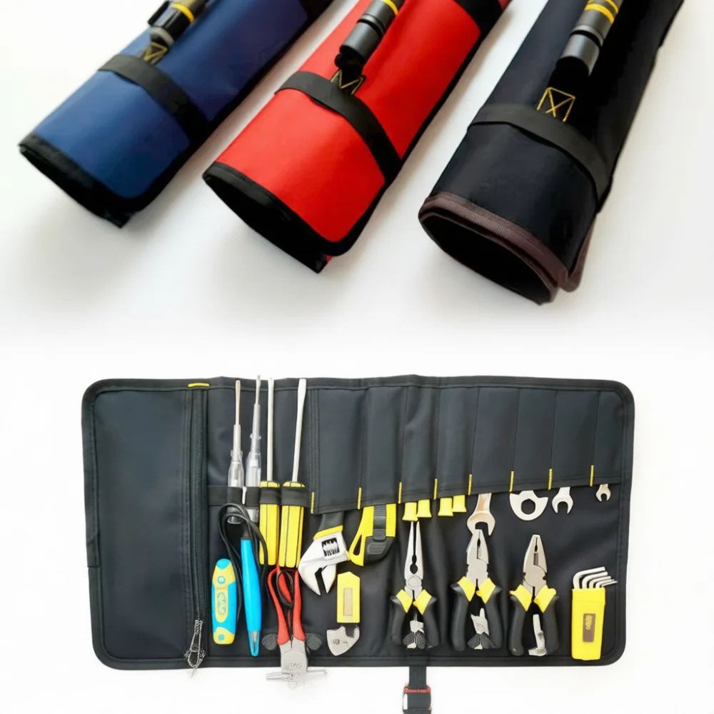 High Capacity Roll Up Tool Bag Heavy Duty Oxford Storage Organizer Pouch For Electrician Home Appliance Repair Supplies
