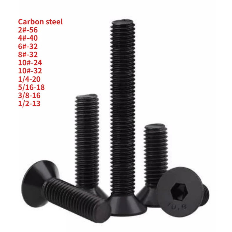 UNC 2#-56 4#-40 6#-32 8#-32 ~1/2-13 Grade 10.9 Black Steel British Standard Hexagon Hex Socket Countersunk Flat Head Screw Bolt
