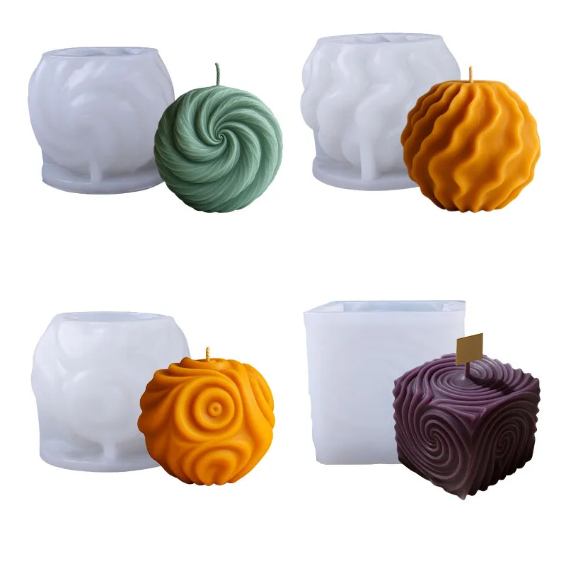 

4pcs Spiral Sphere Silicone Mold - DIY Geometric Scented Candle & Aroma Stone Decor
