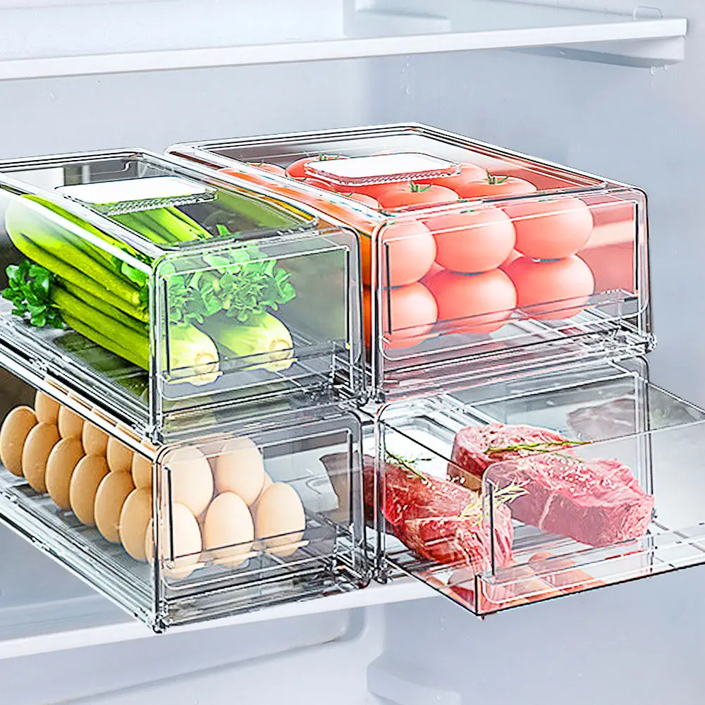 

Refrigerator Drawer Organizer Bin Clear Fruit Food Jars Storage Box Transparent Fridge Storage Bin Containers for Pantry Freezer