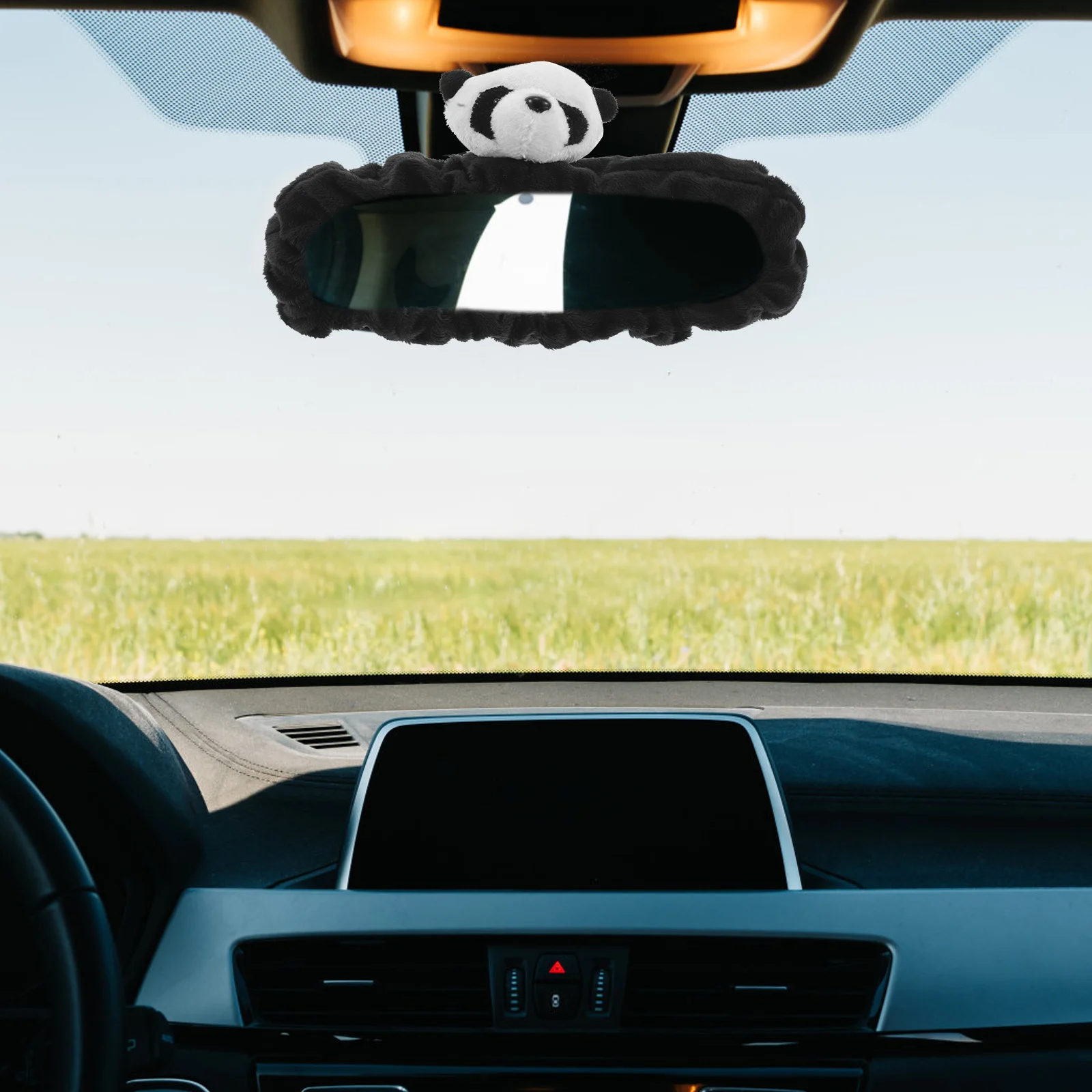 

Cute Panda Car Rearview Mirror Cover Cartoon Interior Decoration Universal Fit for All Vehicles Cozy Protective Layer Easy to