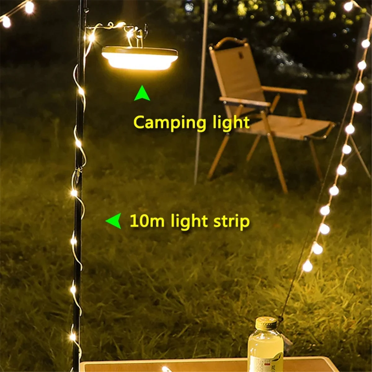 LED Camping Lamp Strip Atmosphere 10M Length IPX4 Waterproof Recyclable Light Belt Lamp for Tent Room,B