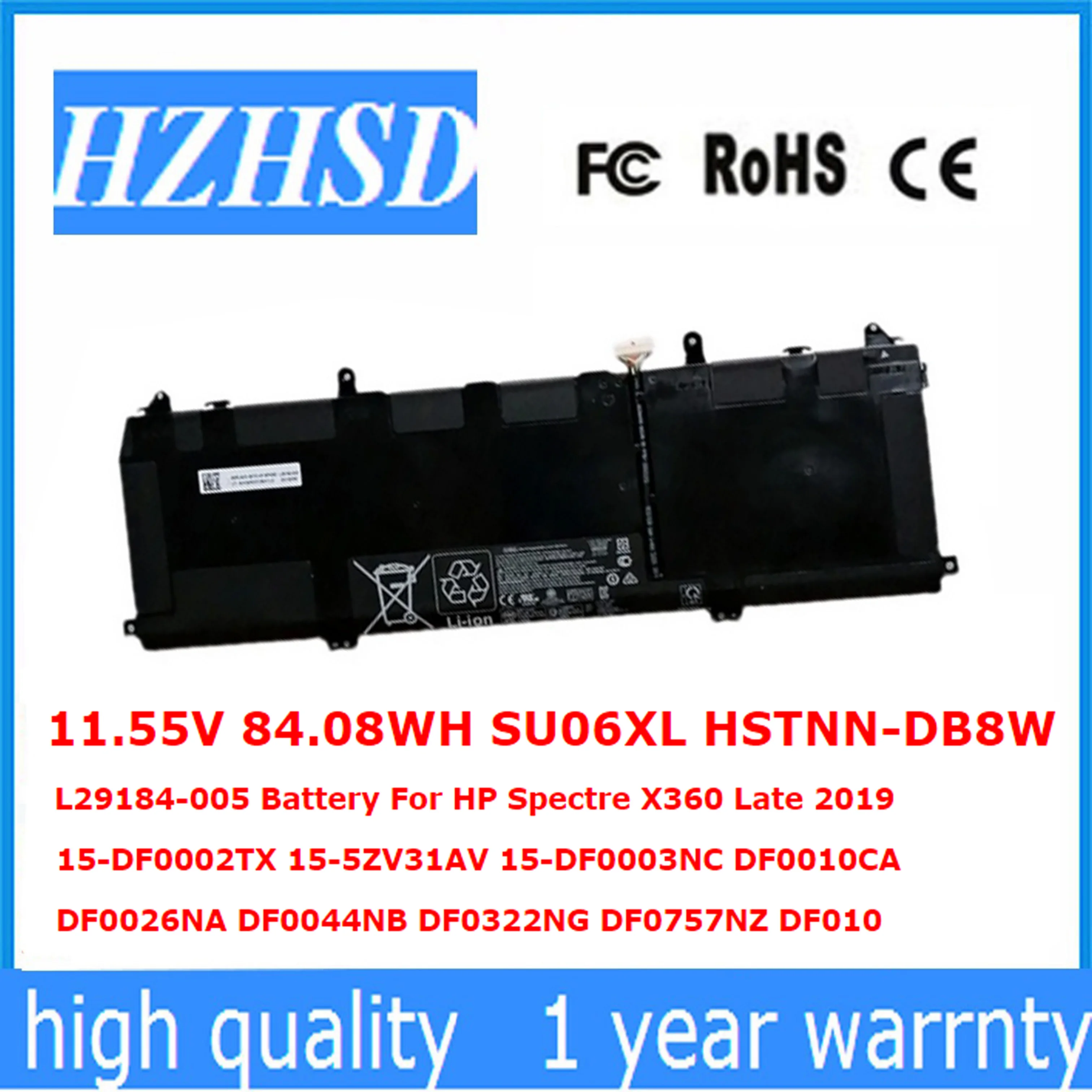 

11.55V 84.08WH SU06XL HSTNN-DB8W L29184-005 Battery For HP Spectre X360 Late 2019 15-DF0002TX 15-5ZV31AV 15-DF0003NC DF0010CA