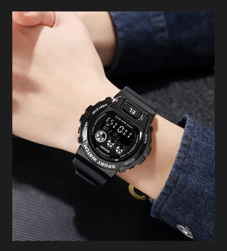 

SKMEI Ударопрочные цифровые роскошные часы 5 бар Водонепроницаемые спортивные мужские 1905