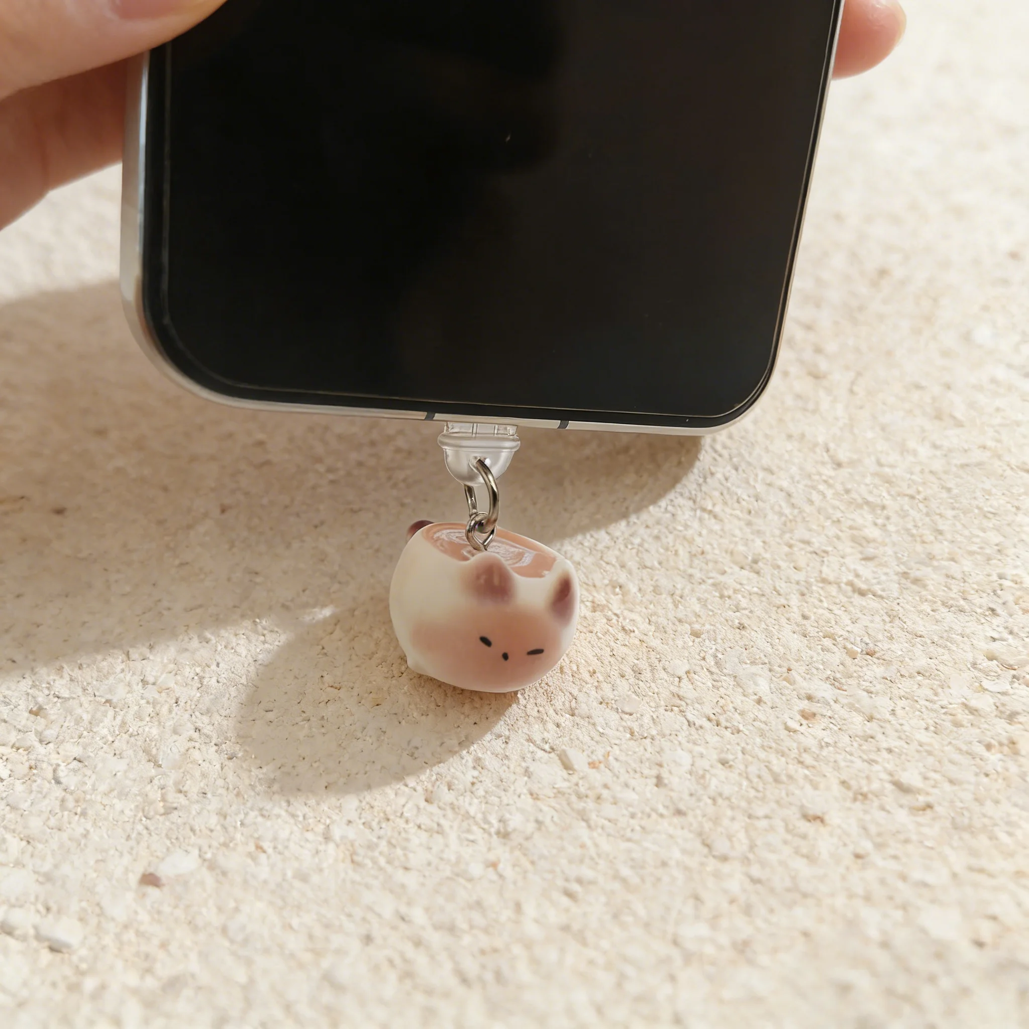 

Coffee Cup Cat Phone Dust Plug with Anti-Lost Strap, Phone Decoration Accessories, Phone Charms, Charging Port Protector
