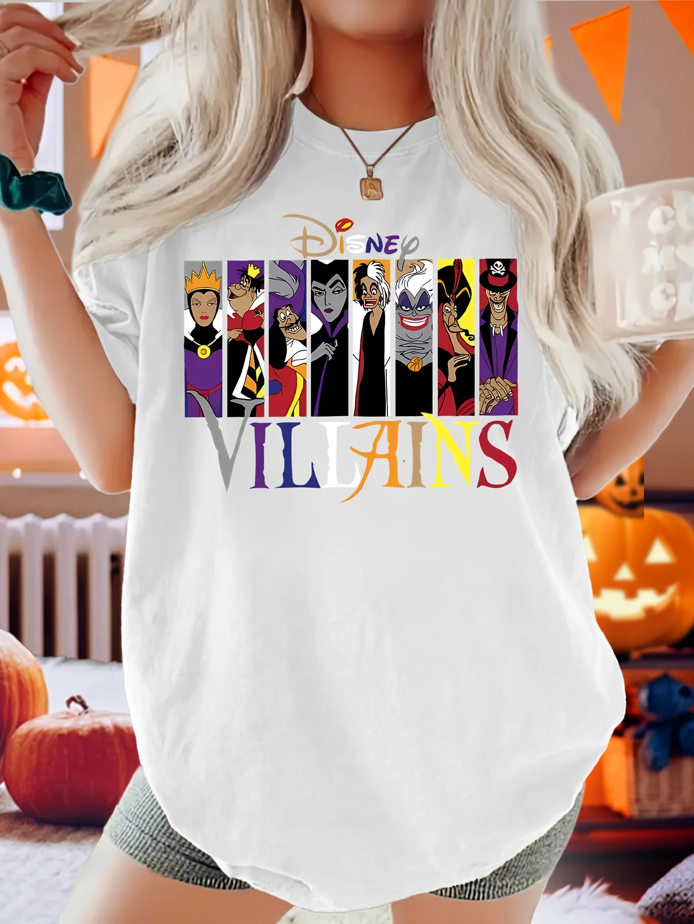 

Женская футболка с рисунком злодея Диснея Малефисента, Круэлла Де Виль, Урсула, Джефар, Злая Королева Повседневные повседневные костюмы и Хэллоуин