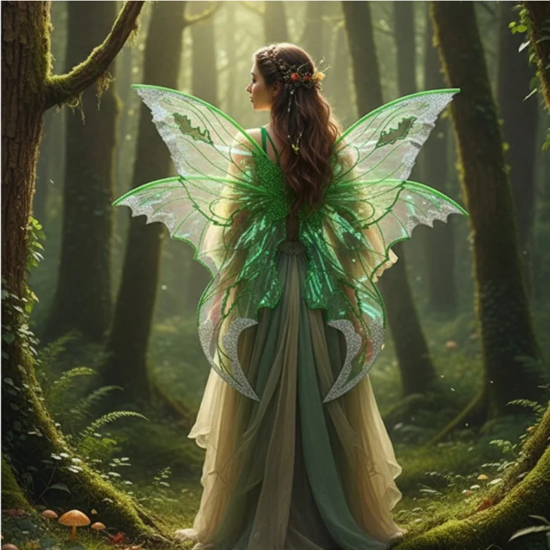 Iridescent Butterfly Fairy Wings, Halloween Elf Angel Wing Cosplay Prop for Wedding Party Carnival Dress Up