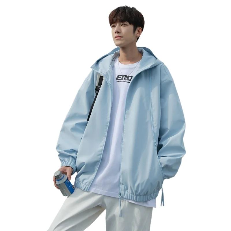 

Модная мужская куртка с капюшоном, свободный однотонный повседневный топ - ветрозащитная, водонепроницаемая и прочная верхняя одежда на весну и осень