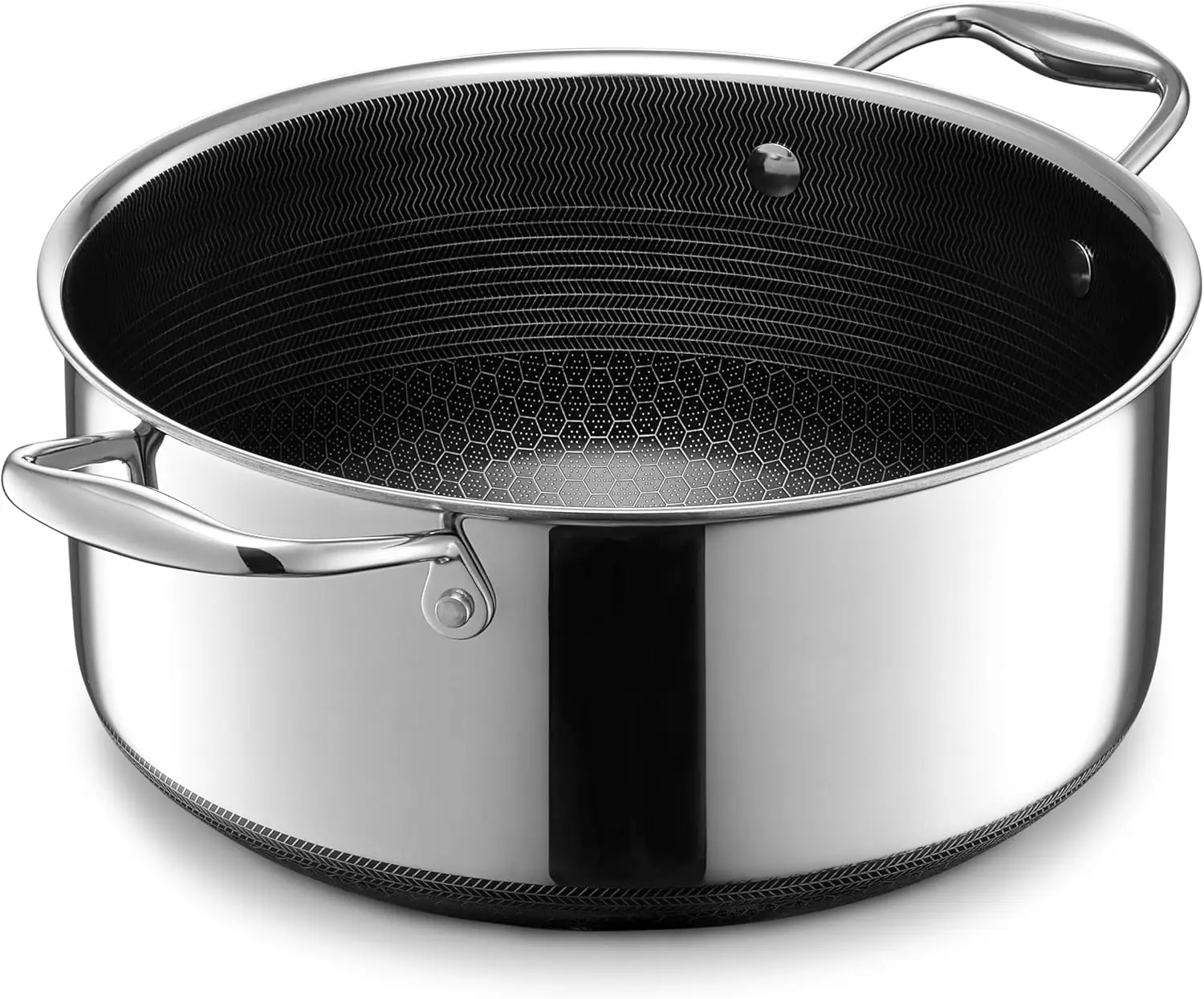 HexClad Hybrid Nonstick Dutch Oven, 5-Quart, Stainless Steel Lid, Dishwasher-Friendly and Oven-Safe Up to 900°F, Induction Ready