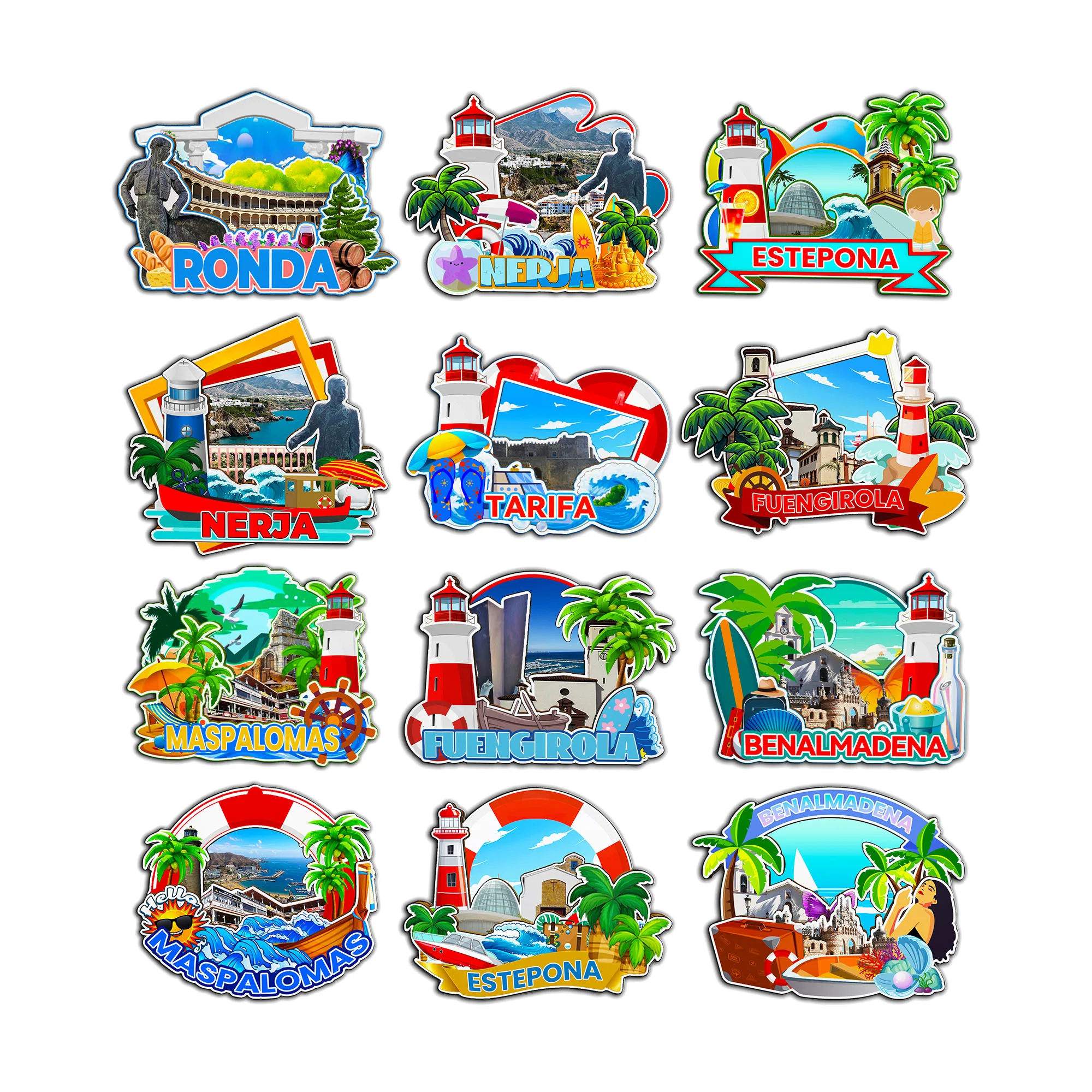 Imanes decorativos para Tarifa Ronda Estepona Nerja Benalmadena Maspalomas Fuengirola Andalucia España City Landmark Travel