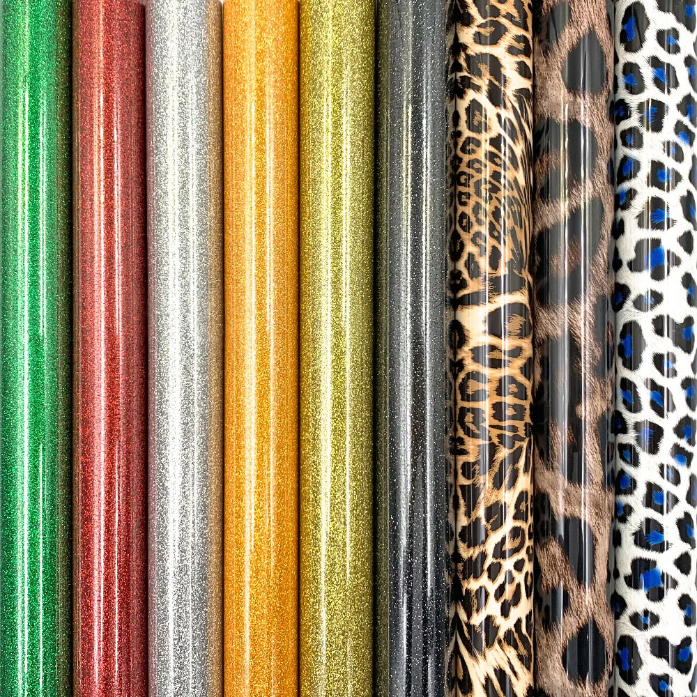 9pcs 30*25cm Leopard Glitter Heat Transfer Vinyl Iron on T-shirt Making Sign for Clothing Hot Press Vinyl Roll DIY Christmas