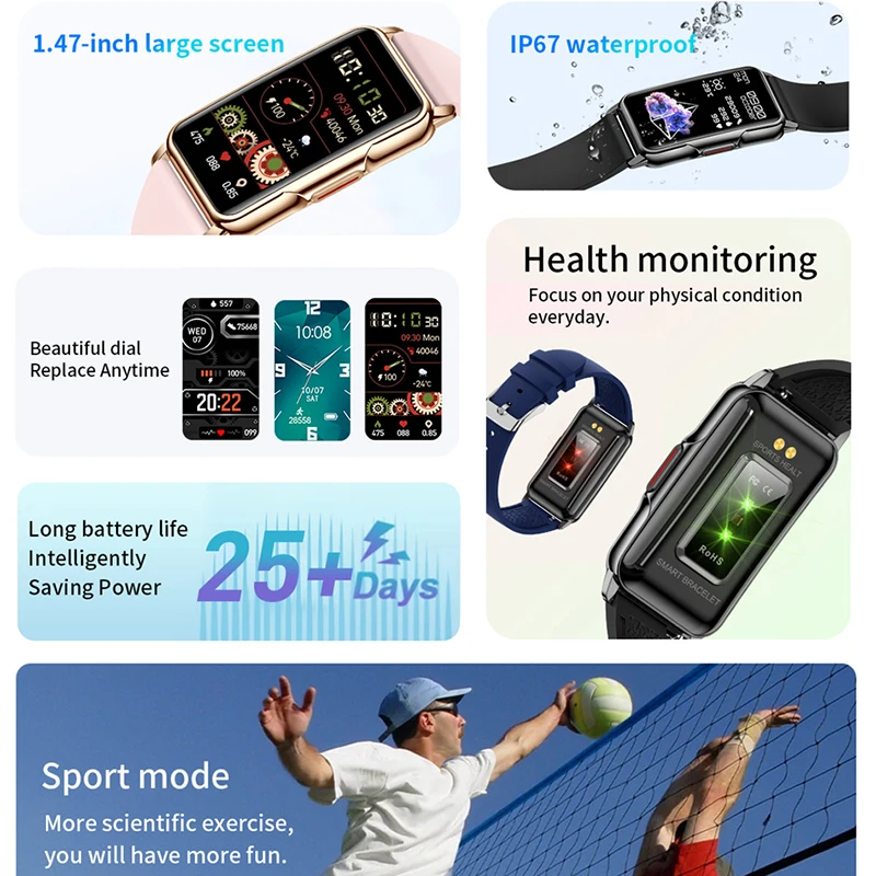 1.47 Inch HD Smartwatch Women Full Touch Screen Bluetooth Call IP67 Waterproof Sports Fitness Tracker Smart Watch Women 2024 New