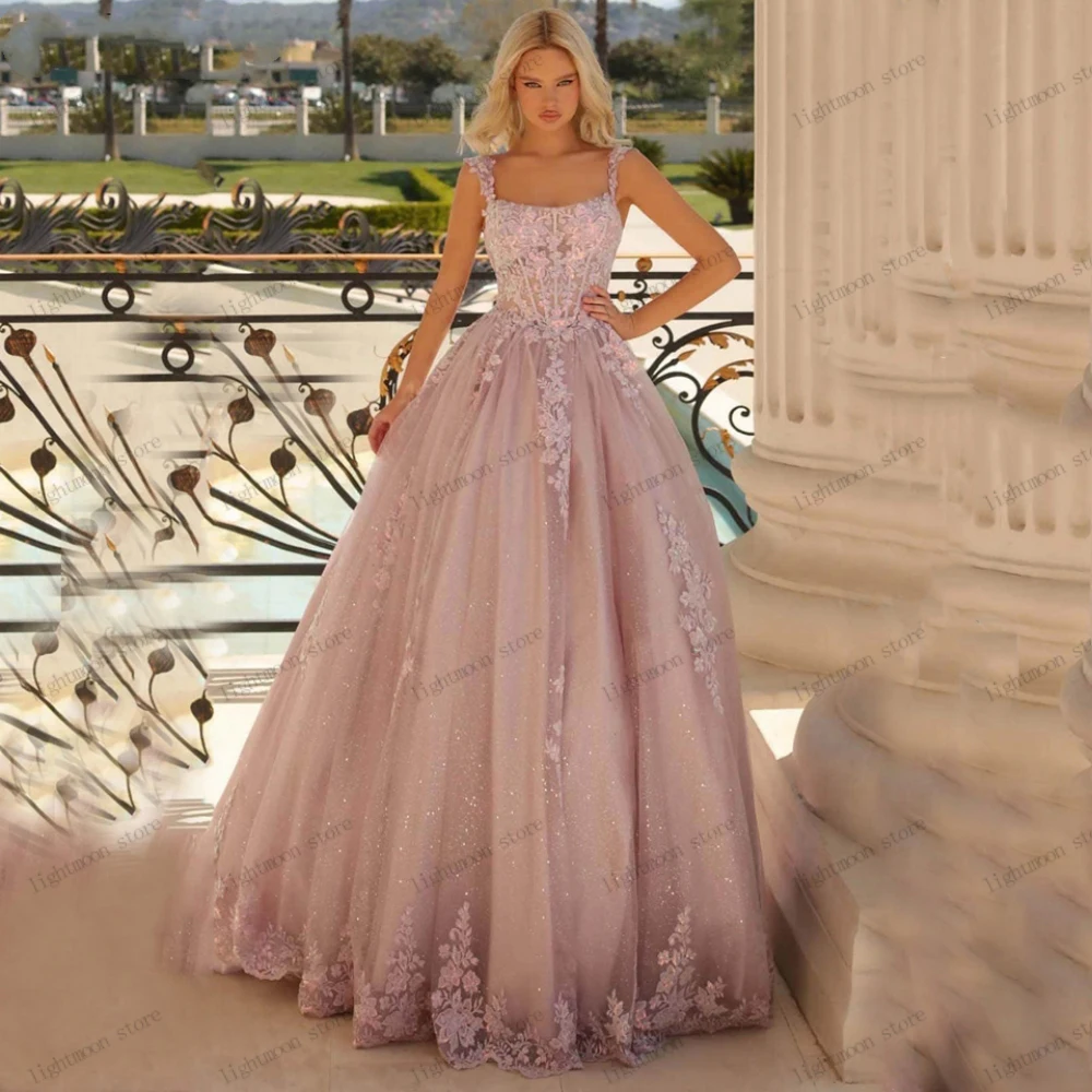 

Gorgeous Evening Dresses A-Line Tulle Tiered Prom Dress Spaghetti Straps Ball Gowns Lace Appliques Luxury 2024 vestidos de noche