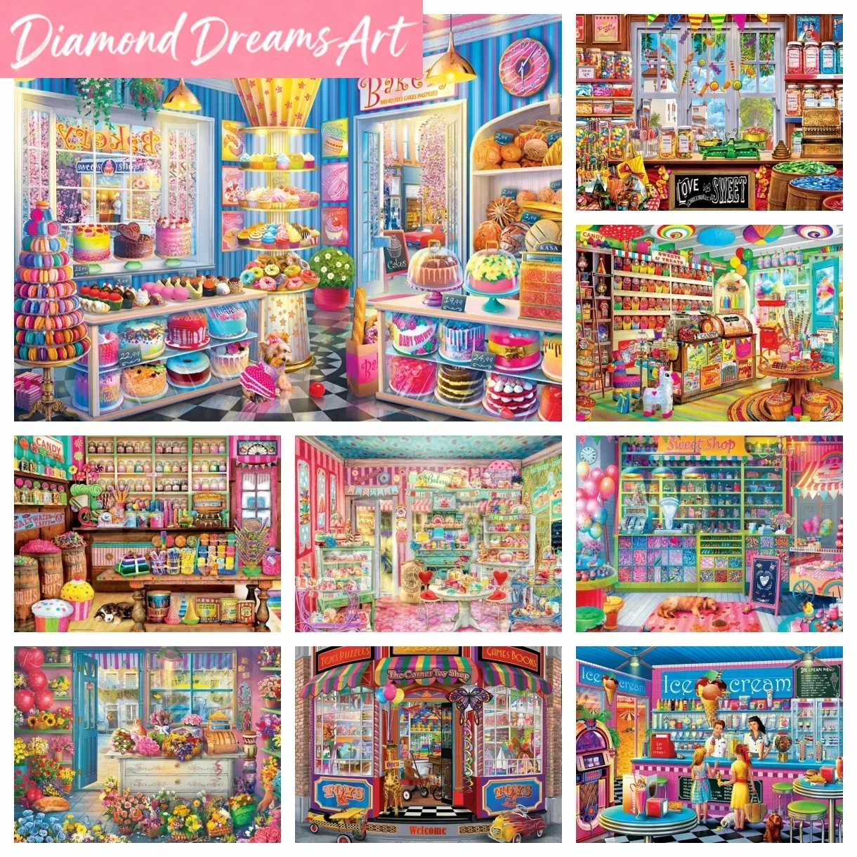Kits de Pintura de Diamantes 5D DIY sin Marco, con Diseños de Pastelitos, Panadería, Casa, Paisajes y Pastel, para Mosaico de Diamantes, Punto de Cruz y Bordado, Decoración de Pared