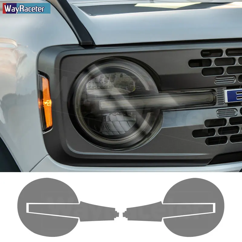 2 Pcs Car Headlight Protective Film Transparent Smoked Black TPU Sticker For Ford Bronco 2021 2022 2023 Sport Accessories