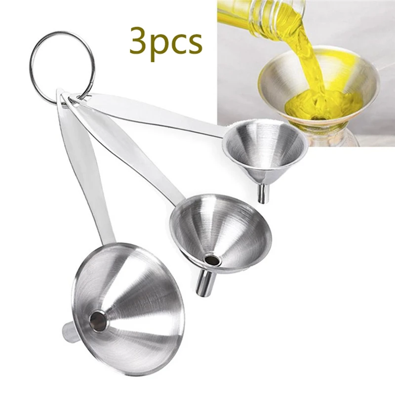 Embudos 3 en 1 para rellenar botellas, embudo de cocina pequeño de acero inoxidable para transferir aceites esenciales líquidos