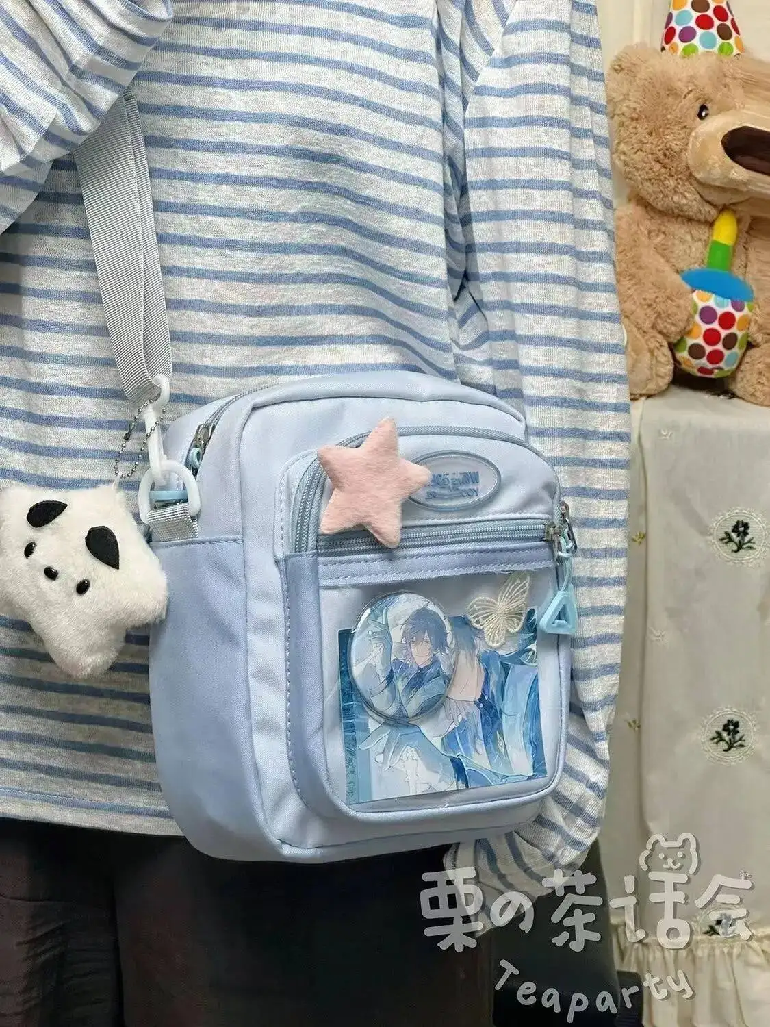 

Bloom Transparent Square Messenger Purse Women New Nylon Versatile Blue Itabag Ladies Anime Mini Bag Crossbody Bags Girls