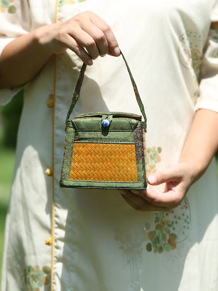 Chinese Hand Woven Bamboo Bag, Small Tea Set, Home Travel Tea Set, Storage Bag, Gauze Bag, Portable Teacup Cage