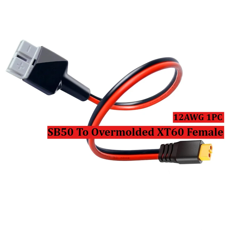 Heavy-Duty 12AWG SB50 To Overmolded XT60 Female Quick Disconnect Power Connector Wire for Solar Battery Energy Storage System