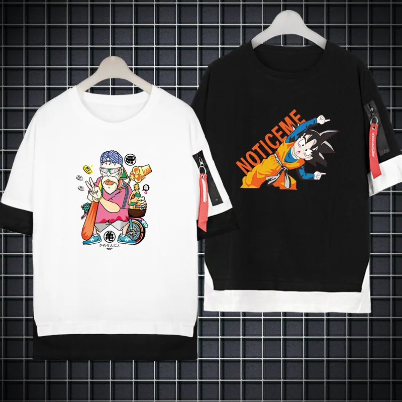 

Dragon Ball Anime Short Sleeve Monkey King Turtle Immortal Men and Women Fashion Trend Casual Fake Two Piece T-shirts