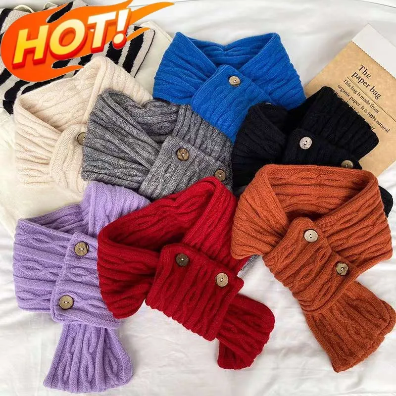 5 colori inverno lavorato a maglia sciarpa bottone connessione incrociata silenziatore ragazza signora Outdoor antivento a prova di freddo collo fazzoletto da collo Bandelet