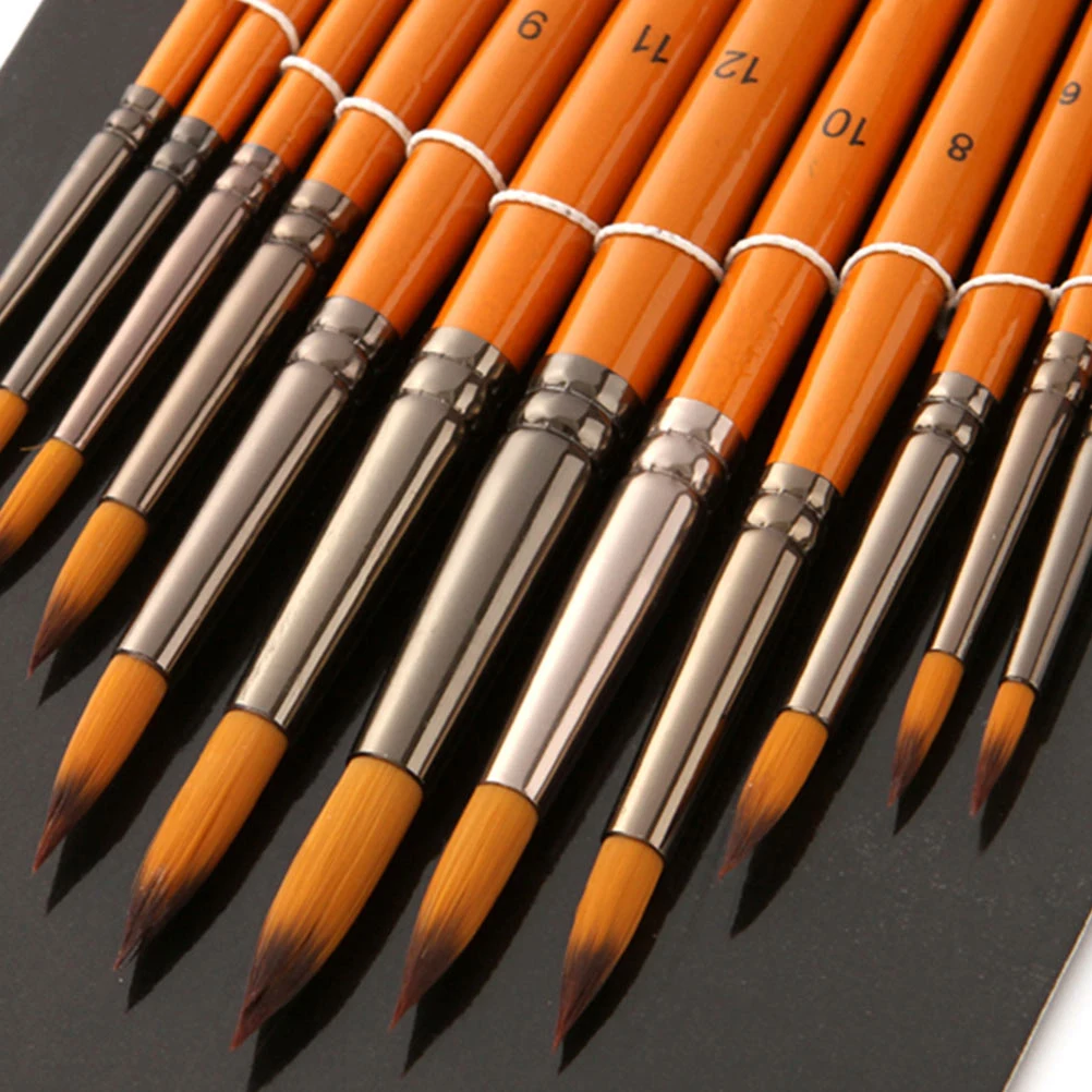 

12pcs Nylon Head Brushes for Watercolor Acrylic Painting Craft Aluminum Tube Quality Wood Durable Long Life Professional Gift