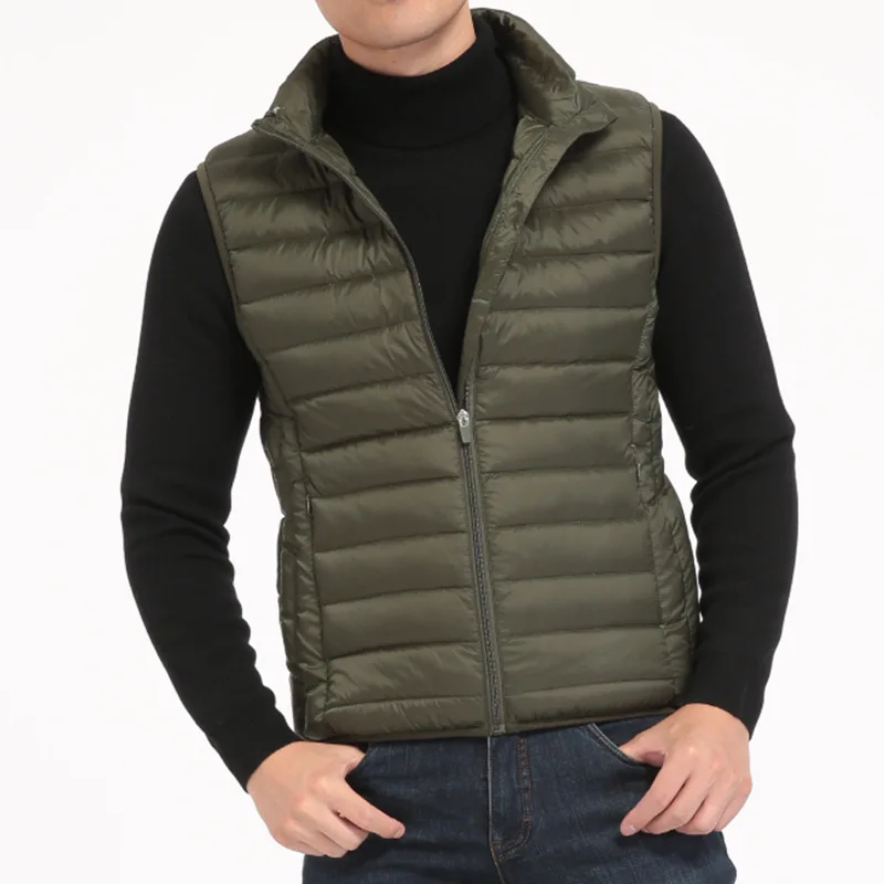 Mens Puffer Jacket Oversize 3xl 4xl White Duck Down Vest for Men Fashion Warm Green Sleeveless Zip Up Vest Plus Size Coat Boys