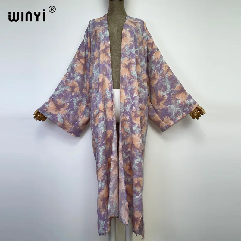 

WINYI 2022 new women Halo Printing Beach Wear Swim Suit Elegant Europe Women Boho Muslim coat Holiday elegant Kimono Dress