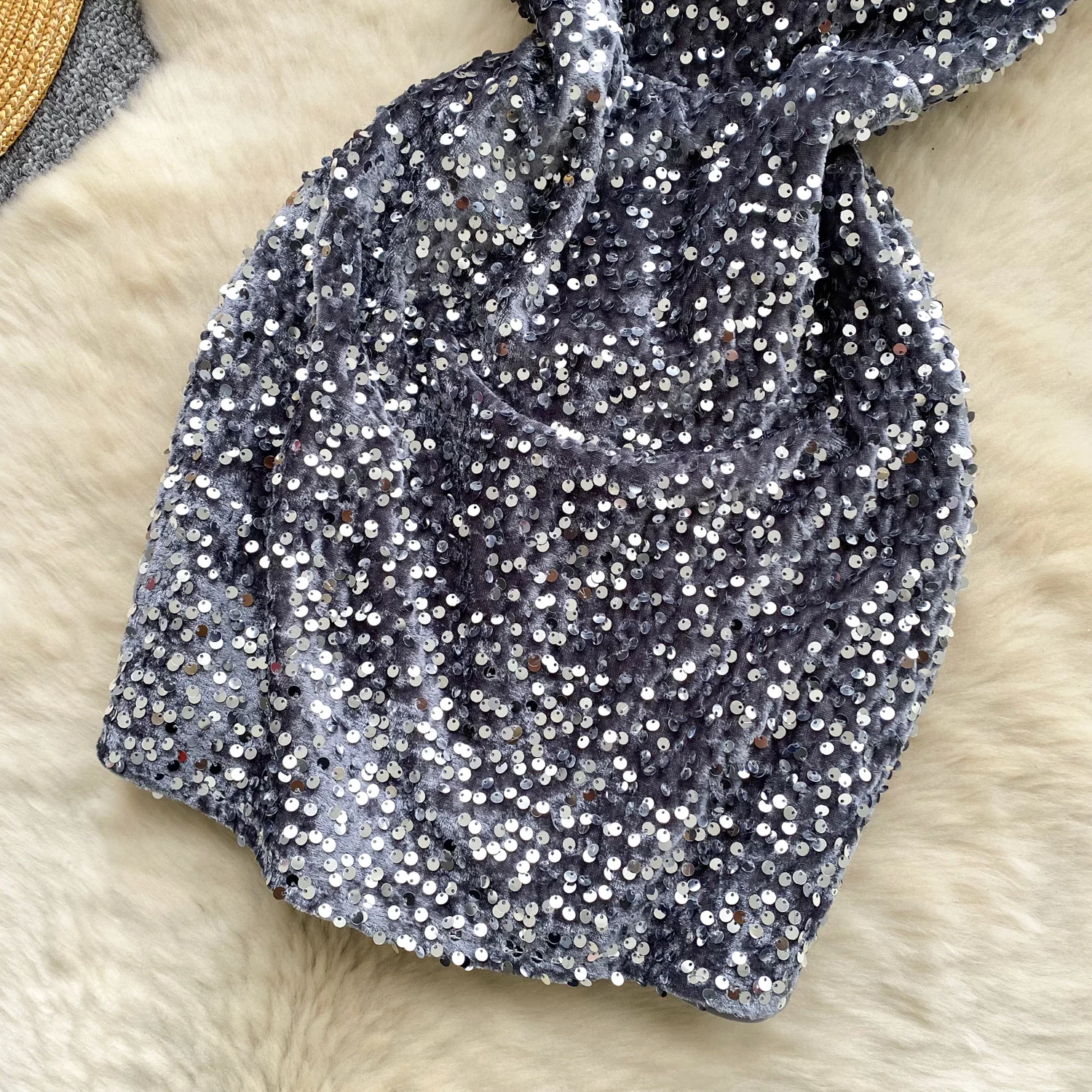 ヴィンテージ エレガントな透かし彫りベロアドレス シックなベスティド 女性ファッション レトロ パーティー セレモニードレス