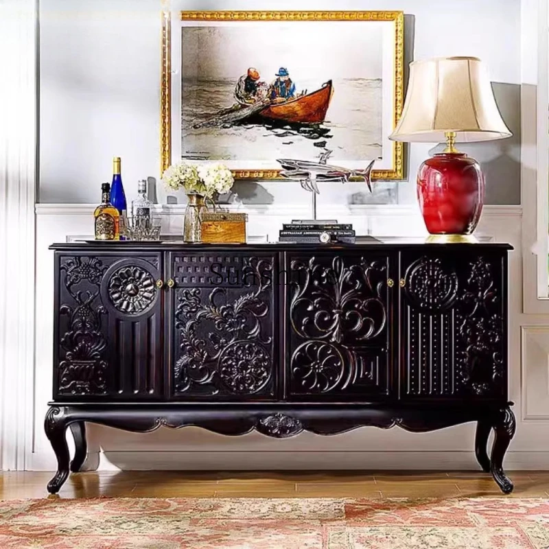 

American rural solid wood carving flower retro entrance old living room partition dining side cabinet customization