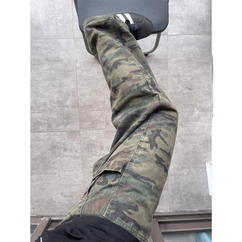 

American Logging Camouflage Work Pants Men's Summer Trendy High Street Straight Leg Loose Flared Pants Youth Faion Casual T...