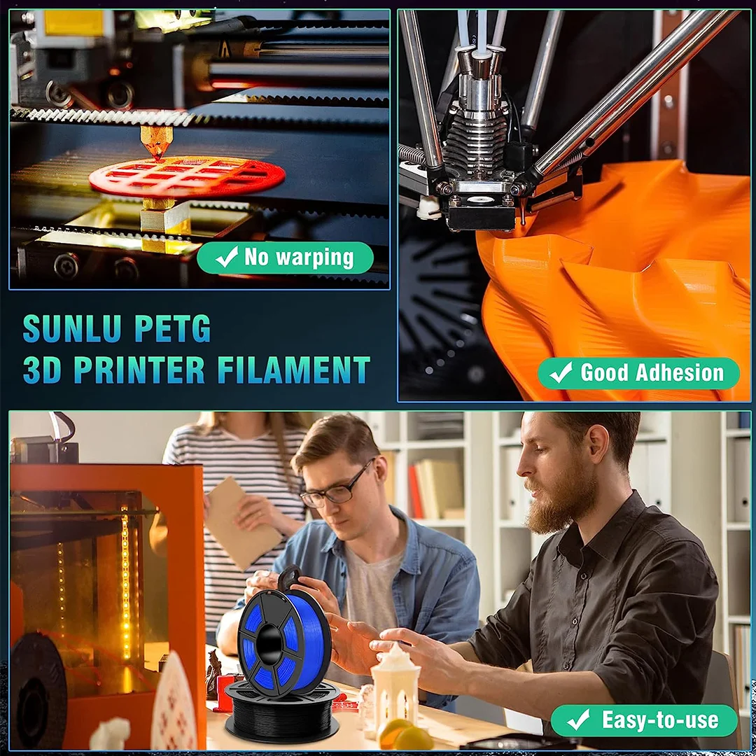 SUNLU-PETG Filamento da impressora 3D, material consumível, 100% ferida para impressão 3D FDM, 1kg por rolo, 1,75mm ± 0,02mm, 10kg, navio rápido