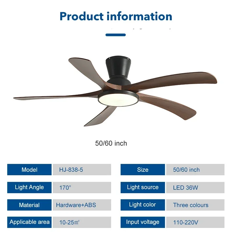 50/60 Inch Low Floor Ceiling Fan Light 5 Blade DC Motor electric fan with Remote Control Restaurant The bedroom 110V 220V