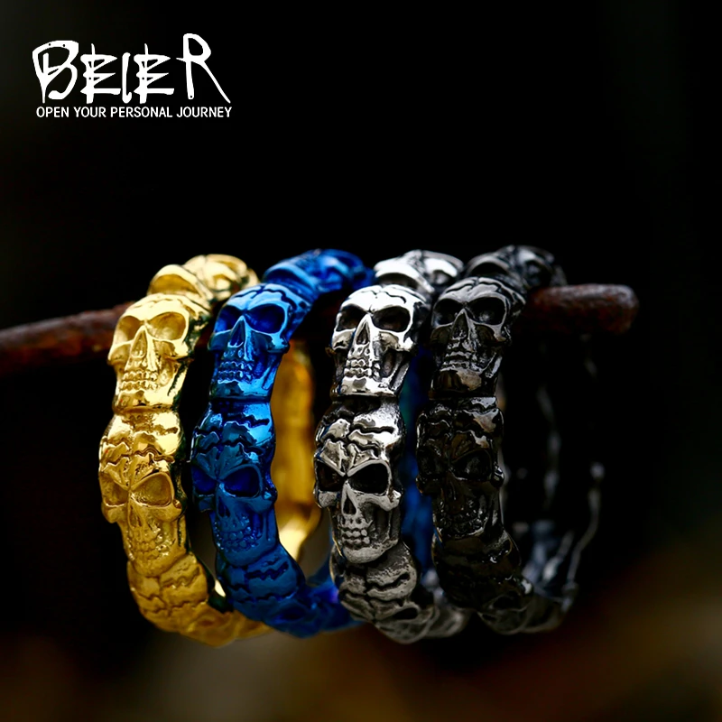 Beier New Store 316L Stainless Steel Ring High Quality Skull Punk Tail Ring For Men Fashion Jewelry LLBR8-373R