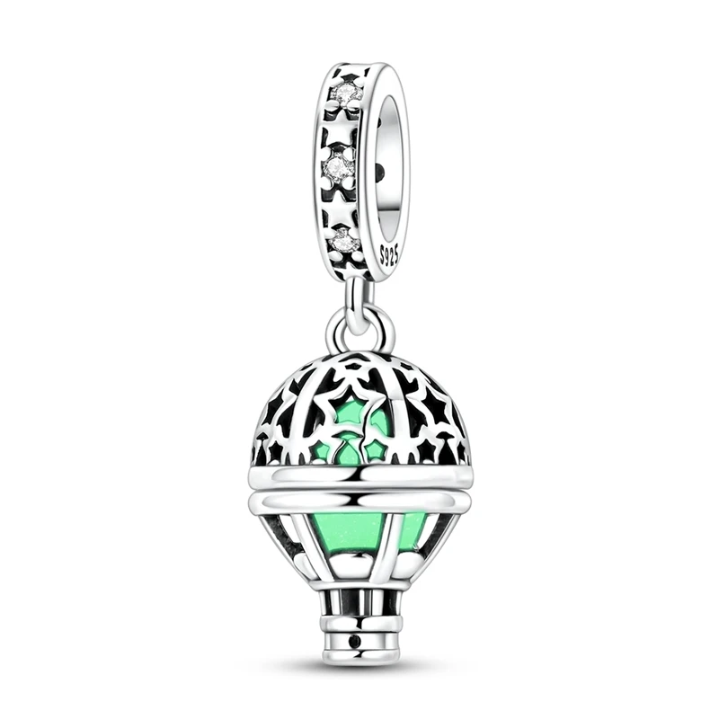 Leuchtender Heißluftballon-Anhänger aus 925er Sterlingsilber mit Zirkonia, passend für Armbänder, Anhänger, DIY-Schmuck, Geschenk für Frauen – Detail 4