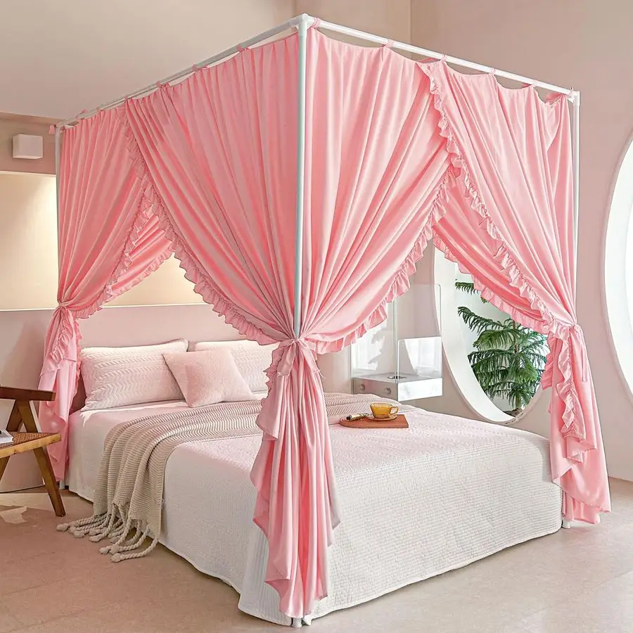 

Princess Canopy Bed Curtains with Top Ties Windproof amp Lightproof for Girls Adult Bedroom Decor Bed Canopy Drapes Full,Pink