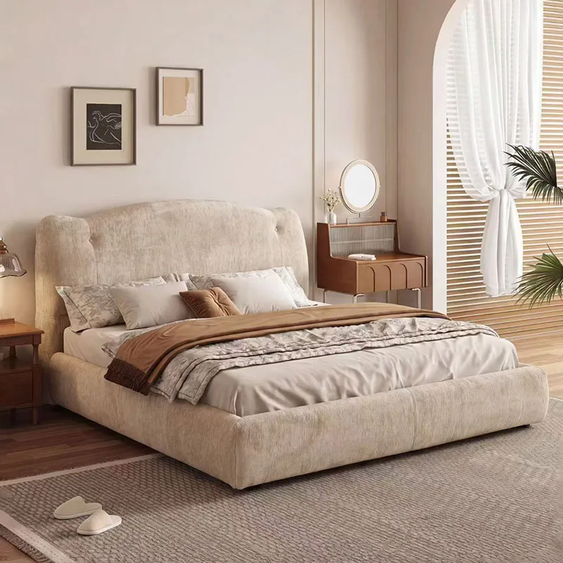 Retro style fabric bedding set furniture bedroom stylish simple style 1.8m large bed with storage space modern upholstered cloud