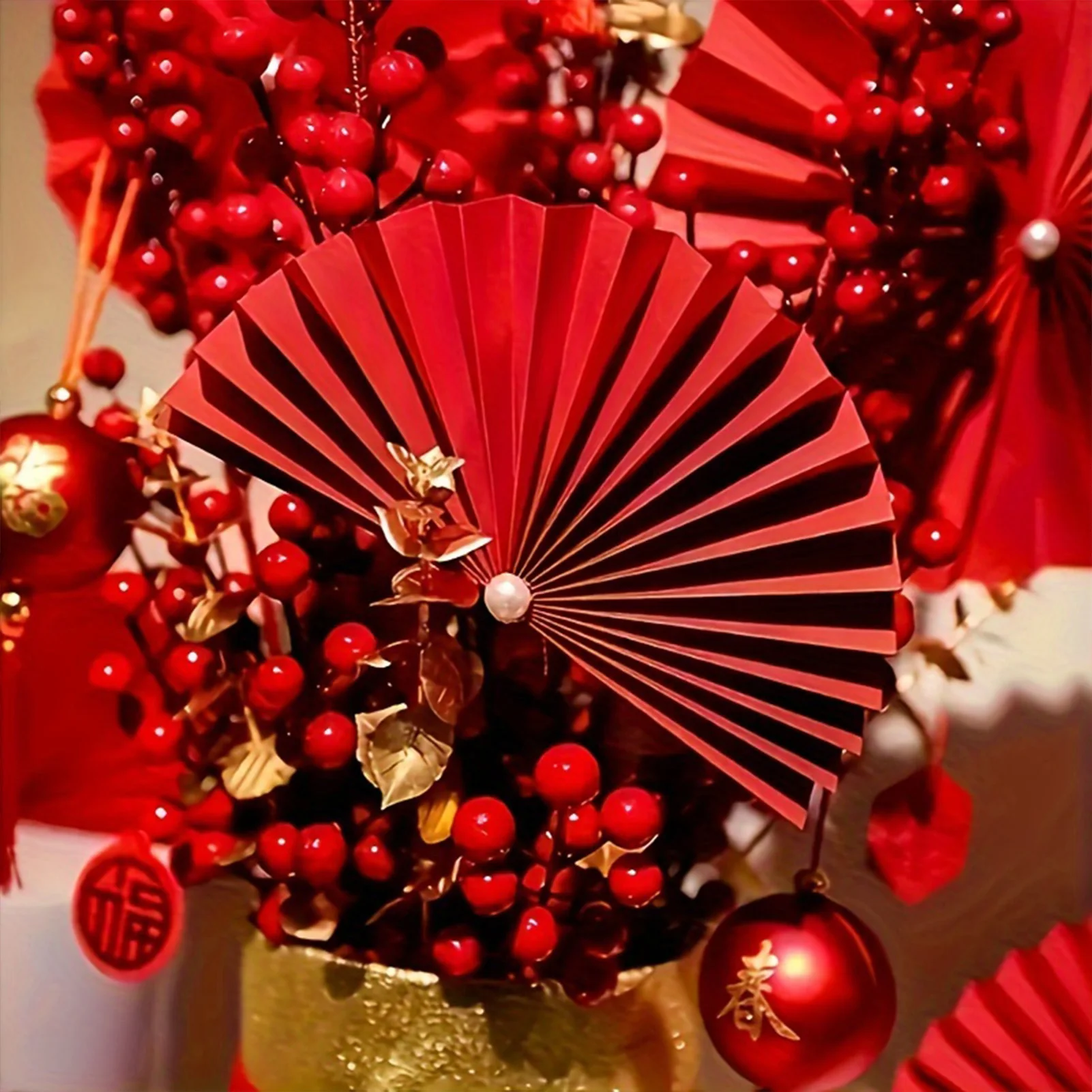 

2026 New Year Decorations 18pcs Red Paper Fan Decorative Pendant For Wall Window Door Chinese Spring Festival Party Decorations