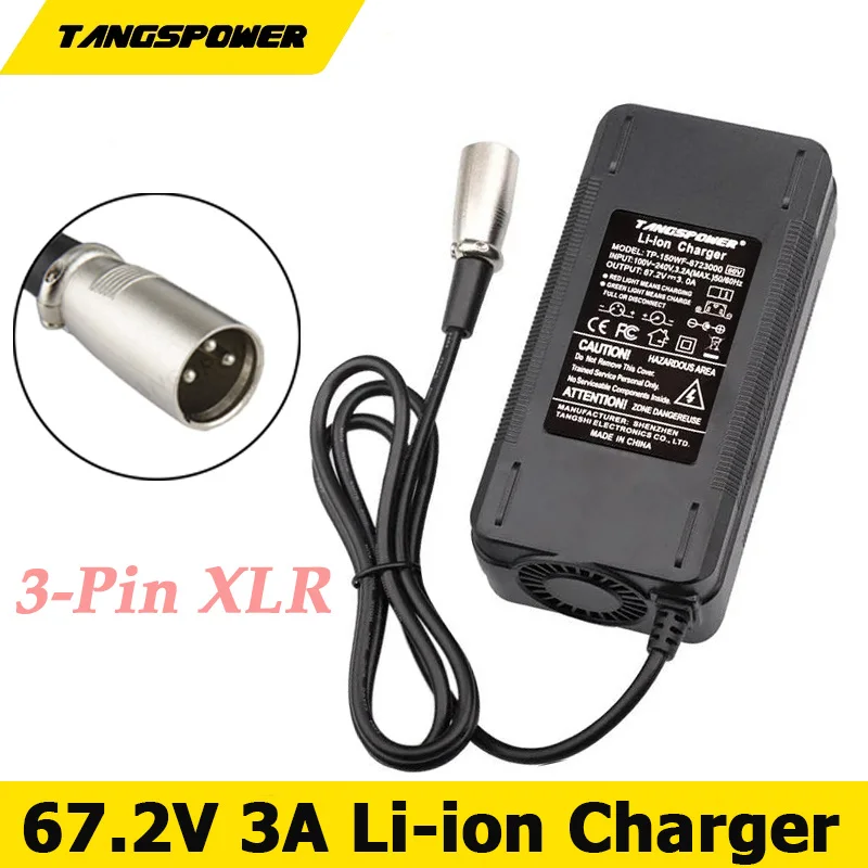 

60V 16S Li-ion Battery Charger 67.2V 3A Lithium Battery Pack Charger With 3-Pin XLR Connector High Quality Fast Charging