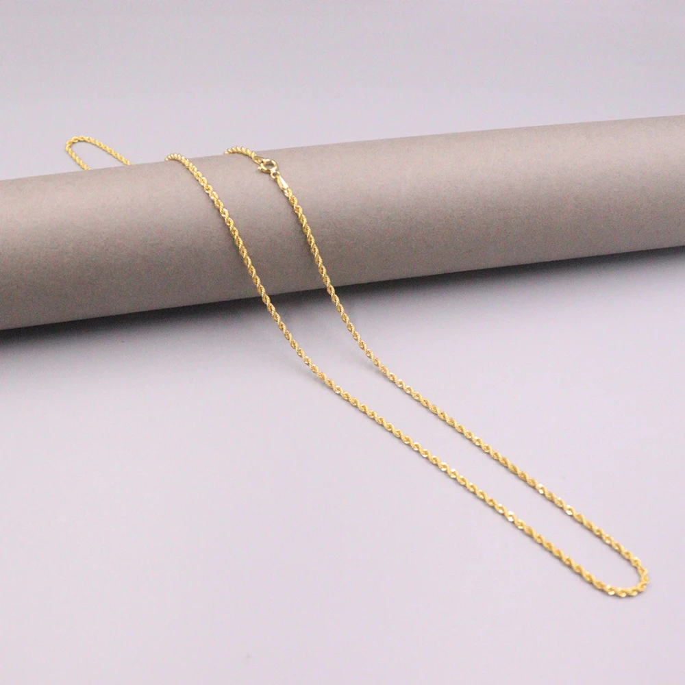 Real 18K Yellow Gold Unisex Necklace 2mmW Twist Rope Chain Link 23.6