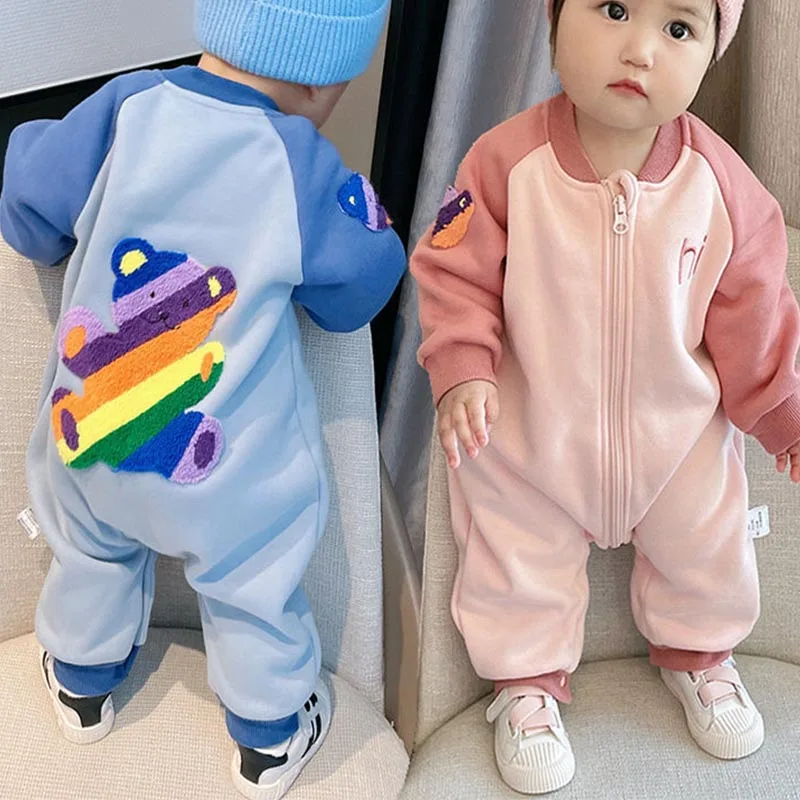 

Newborn Baby Romper Thickened Warm Long Sleeve Clothes Winter Spring Autumn Outside Wear Jumpsuit Full Months Party Bodysuit